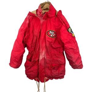 VTG NFL Embroidered Hooded Jacket Parka LARGE San Francisco 49ers Rare Superbowl